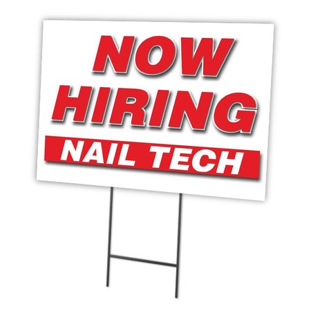 SIGNMISSION Now Hiring Nail Tech Yard Sign & Stake outdoor plastic coroplast window, C-1216 NAIL TECH C-1216 NAIL TECH